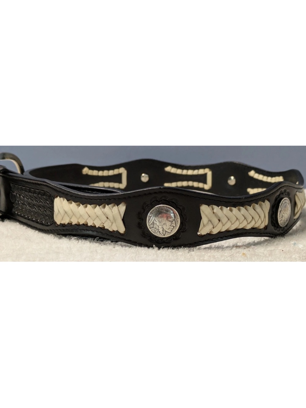 Vintage Southwest Buffalo Nickel Style Conchos Leather Braided Belt NWOT